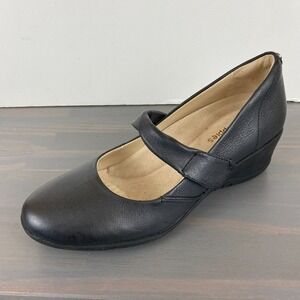 Hush Puppies‎ Mary Jane Comfort Shoes  Navy Wedge Women Size 7.5 Leather